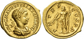 Severus Alexander, 222 – 235 
Aureus circa 222, AV 6.52 g. IMP C M AVR SEV ALEXAND AVG Laureate, draped and cuirassed bust r. Rev. P M TR P – COS P P...