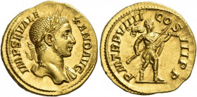 Severus Alexander, 222 – 235 
Aureus 230, AV 5.97 g. IMP SEV ALE – XAND AVG Laureate bust r., with drapery on l. shoulder. Rev. P M TR P VIIII – CO –...
