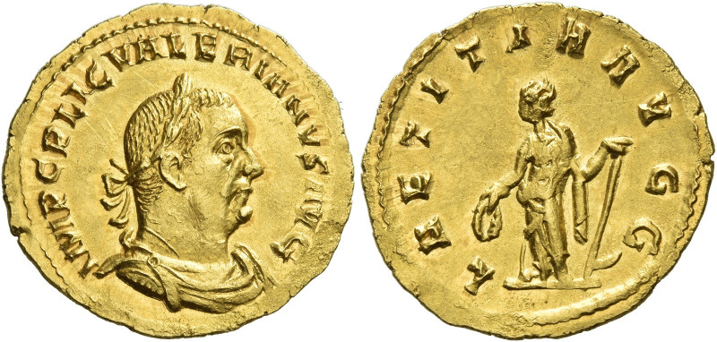 Valerian I, 253 – 260 
Aureus 253, AV 2.37 g. IMP C P LIC VALERIANVS AVG Laurea...