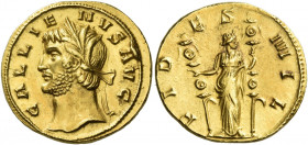 Gallienus, 253 – 268 
Aureus, Siscia 266, AV 4.56 g. GALLIE – NVS AVG Head l., crowned with reeds. Rev. FID – ES – MIL Fides standing facing, head r....
