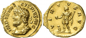 Tetricus I, 271 – 274 
Aureus, Treviri 272, AV 4.07 g. IMP TETRI – CVS PIVS AVG Laureate, draped and cuirassed bust l. Rev. VIRTVS AVG Emperor standi...