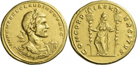 Claudius II Gothicus, 268 – 270 
Medallion of 8 aurei, Mediolanum circa 268, AV 38.75 g. IMP C M AVRL CLAVDIVS•P•F•AVG Laureate and cuirassed bust r....