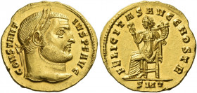 Constantius I caesar, 293 - 306
Aureus, Ticinum circa 305, AV 4.88 g. CONSTANT – IVS P F AVG Laureate head r. Rev. FELICITAS AVGG NOSTR Felicitas sea...