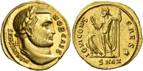 Galerius Maximianus ceasar, 293 – 305
Aureus, Antiochia 299-302, AV 5.22 g. MAXIMIANVS NOB CAES Laureate head r. Rev. IOVI CONS – CAES * Jupiter, nud...