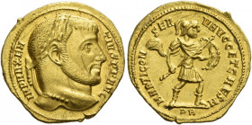 Maxentius augustus, 307 – 312 
Aureus 307, AV 5.44 g. IMP MAXEN – TIVS P F AVG Laureate head r. Rev. MARTI CON – SER – V AVGG ET CAES N Mars advancin...
