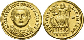 Licinius I augustus, 308 – 324 
Solidus, Antiochia 321-322, AV 5.32 g. LICINIVS AVG OB D V FILII SVI Bare-headed, draped and cuirassed bust facing. R...