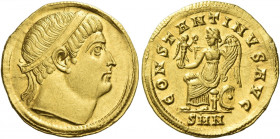 Constantine I, 307 – 337
Solidus, Nicomedia circa 324, AV 4.42 g. Diademed head r. Rev. CONSTANTINVS AVG Victoria seated l., holding Victory on r. ha...
