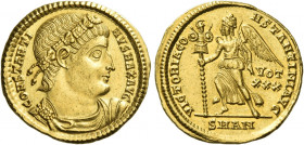Constantine I, 307 – 337
Solidus, Antiochia 335-336, AV 4.51 g. CONSTANTI – NVS MAX AVG Rosette-diademed, draped and cuirassed bust r. Rev. VICTORIA ...
