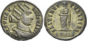 Fausta, wife of Constantine I 
Follis, Alexandria circa 325-326, Æ 3.28 g. FLAV MAX – FAVSTA AVG Draped bust r. Rev. SALVS REI – PVBLICAE Empress as ...