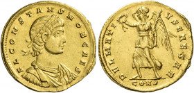Constans and Delmatius caesares, 333 – 337 
Solidus, Constantinople 335, AV 4.47 g. FL CONSTANS NOB CAES Laureate, draped and cuirassed bust r. Rev. ...