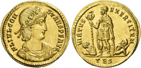 Constans augustus, 337 – 350 
Solidus, Thessalonica 337-340, AV 4.50 g. FL IVL CON – STANS P F AVG Laureate and rosette-diademed, draped and cuirasse...