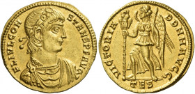 Constans augustus, 337 – 350 
Solidus, Thessalonica circa 337-350, AV 4.45 g. FL IVL CON – STANS P F AVG Laureate and rosette-diademed, draped and cu...