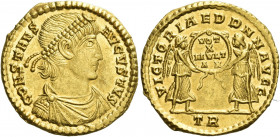 Constans augustus, 337 – 350 
Solidus, Treveri 347-348, AV 4.36 g. CONSTANS AVGVSTVS Pearl-diademed, draped and cuirassed bust r. Rev. VICTORIAE DD N...