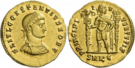Constantius II caesar, 324 – 337 
Solidus, Cyzicus 324, AV 4.52 g. FL IVL CONSTANTIVS NOB C Pearl-diademed, draped and cuirassed bust r. Rev. PRINCIP...