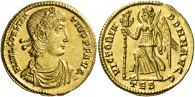 Constantius II augustus, 337 – 361 
Solidus, Thessalonica circa 340, AV 4.43 g. FL IVL CONSTAN – TIVS P F AVG Draped and cuirassed bust r., wearing r...