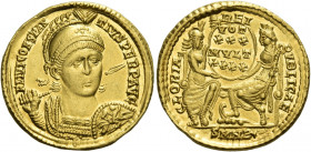 Constantius II augustus, 337 – 361 
Solidus, Nicomedia 351–355, AV 4.36 g. FL IVL CONSTAN – TIVS PERP AVG Helmeted, diademed, draped and cuirassed bu...