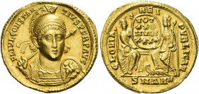 Constantius II augustus, 337 – 361 
Solidus, Antiochia 355-361, AV 4.42 g. FL IVL CONSTAN – TIVS PERP AVG Helmeted, diademed, draped and cuirassed bu...