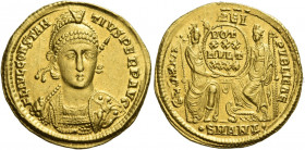 Constantius II augustus, 337 – 361 
Solidus, Antiochia 355-361, AV 4.43 g. FL IVL CONSTAN – TIVS PERP AVG Helmeted, diademed, draped and cuirassed bu...
