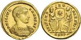 Julian II caesar, 355 – 360 
Solidus 355–357, AV 4.46 g. D N CL IVL – IANVS N C Bare-headed and cuirassed bust r. Rev. FEL TEMP – RE – PARATIO Roma a...