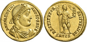 Valentinian I, 364 – 375 
Solidus, Thessalonica circa 364-367, AV 4.49 g. D N VALENTINI – ANVS P F AVG Pearl-diademed, draped and cuirassed bust r. R...