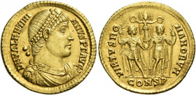 Valentinian I, 364 – 375 
Solidus, Constantinopolis 364-367, AV 4.47 g. D N VALENTINI ­ ANVS P F AVG Pearl-diademed, draped and cuirassed bust r. Rev...