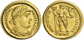 Valentinian I, 364 – 375 
Solidus, Nicomedia 364-367, AV 4.45 g. D N VALENTINI – ANVS P F AVG Rosette-diademed, draped and cuirassed bust r. Rev. RES...