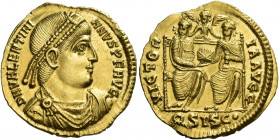 Valentinian I, 364 – 375 
Solidus, Siscia circa 364-367, AV 4.47 g. D N VALENTINI – ANVS P F AVG Pearl-diademed, draped and cuirassed bust r. Rev. VI...