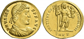 Valens, 364 - 378 
Solidus, Cyzicus circa 364-367, AV 4.38 g. D N VALEN – S P F AVG Pearl and rosette-diademed, draped and cuirassed bust r. Rev. RES...
