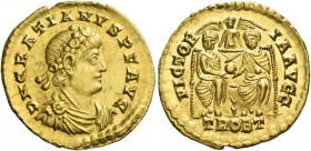 Gratian, 367 – 383 
Solidus, Treveri 373-374, AV 4.45 g. D N GRATIANVS P F AVG Pearl and rosette-diademed, draped and cuirassed bust r. Rev. VICTOR –...
