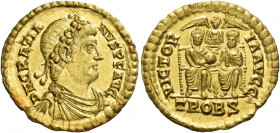 Gratian, 367 – 383 
Solidus, Treveri circa 375-378, AV 4.50 g. D N GRATIA – NVS P F AVG Rosette-diademed, draped and cuirassed bust r. Rev. VICTOR – ...