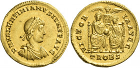 Valentinian II, 375-392 
Solidus, Treviri 375-378, AV 4.46 g. D N VALENTINIANVS IVN P F AVG Pearl-diademed, draped and cuirassed bust r. Rev. VICTOR ...