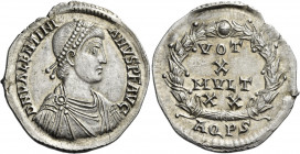 Valentinian II, 375-392 
Medallion of 6 siliquae, Aquileia circa 385, AR 12.75 g. D N VALENTINI – ANVS P F AVG Pearl-diademed, draped and cuirassed b...