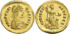 Arcadius, 383 ­ 408 
Solidus, Constantinopolis 383, AV 4.49 g. D N ARCADI – VS P F AVG Pearl-diademed, draped and cuirassed bust r. Rev. CONCORDI – A...