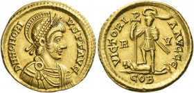 Honorius, 393 – 423 
Solidus, Ravenna after 408, AV 4.47 g. D N HONORI – VS P F AVG Helmeted, pearl-diademed, draped and cuirassed bust r. Rev. VICTO...