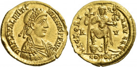 Valentinian III, 425 – 455 
Solidus, Ravenna circa 430-445, AV 4.47 g. D N PLA VALENTI – NIANVS P F AVG Rosette-diademed, draped and cuirassed bust r...