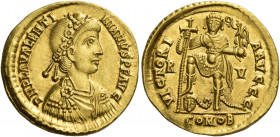 Valentinian III, 425 – 455 
Solidus, Ravenna circa 430-445, AV 4.47 g. D N PLA VALENTI – NIANVS P F AVG Rosette-diademed, draped and cuirassed bust r...