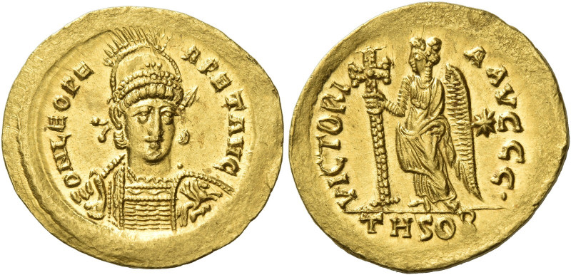 Leo I, 457 - 474 
Solidus, Thessalonica 457-474, AV 4.43 g. D N LEO PE – RPET A...