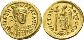 The Ostrogoths. Theoderic, 493 – 526 
Pseudo-Imperial Coinage. In the name of Zeno, 474-491. Solidus, uncertain mint 493-526, AV 4.49 g. DN ZENO – PE...
