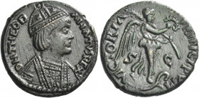 Theodahad, 534-536 
Pseudo-Imperial Coinage. In the name of Justinian I, 527-565. Follis (40 nummi), Roma 534-536, Æ 9.49 g. DN THEOD – ΛHΛTVS REX He...