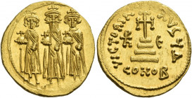 Heraclius, 5 October 610 – 11 January 641, with colleagues from January 613 
Solidus 639–641, AV 4.48 g. Heraclius, with long beard, standing between...