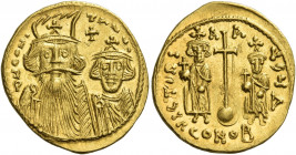 Constans II, 641 – 668 and associate rulers from 654 
Solidus circa 661–663, AV 4.40 g. d N CONs – tANIЧ Facing bust of Constans II, with long beard,...