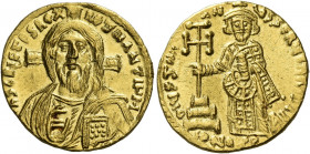Justinian II, first reign 685 - 695 
Solidus 692-695, AV 4.41 g. IhS CRIStOS REX – REGNANtIY M Bust of Christ facing, cross behind head, r. hand rais...