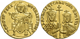Basil the Macedonian, 27 September 867 – 29 August 886, with colleagues from 870 
Solidus 868-879, AV 4.43 g. +IhS XPS REX – REGNANTIЧM* Christ, nimb...