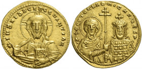 Nicephorus II Phocas, 15 August 963 – 10 December 969, with Basil II and Constantine VIII 
Histamenon 963-969, AV 4.42 g. +IHS XIS REX REGNANTIhM Fac...