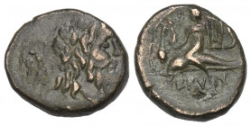 Kalabrien. Brundisium.

 Bronze (Semis). 2. Jhdt. v. Chr.
Vs: Kopf des Neptun rechts, dahinter Victoria, die ihn mit Kranz bekrönt.
Rs: BRVN. Delf...