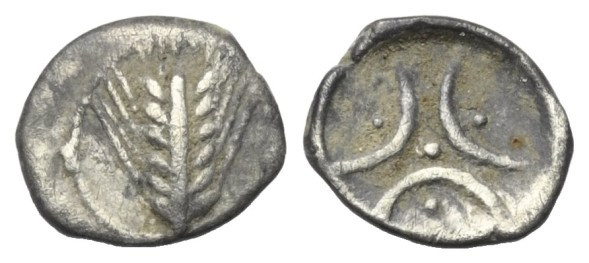 Lukanien. Metapont.

 Trihemiobol (Silber). Ca. 470 - 440 v. Chr.
Vs: Getreid...