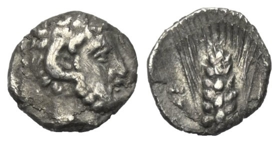 Lukanien. Metapont.

 Diobol (Silber). Ca. 325 - 275 v. Chr.
Vs: Kopf des Zeu...