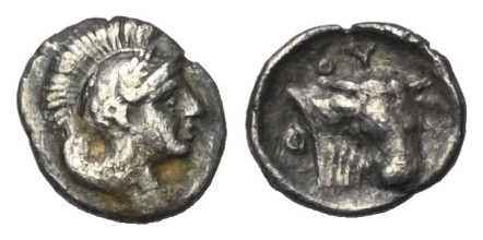 Lukanien. Thourioi.

 Hemiobol (Silber). Ca. 443 - 410 v. Chr.
Vs: Kopf der A...