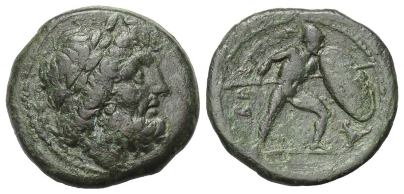 Bruttium. Brettii.

 Bronze. Ca. 214 - 211 v. Chr.
Vs: Kopf des Zeus mit Lorb...