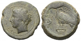Sizilien. Akragas.

 Bronze (Hemilitron). Ca. 400 - 380 v. Chr.
Vs: Kopf des bartlosen Flussgottes Akragas links. 
Rs: Adler auf ionischem Kapitel...